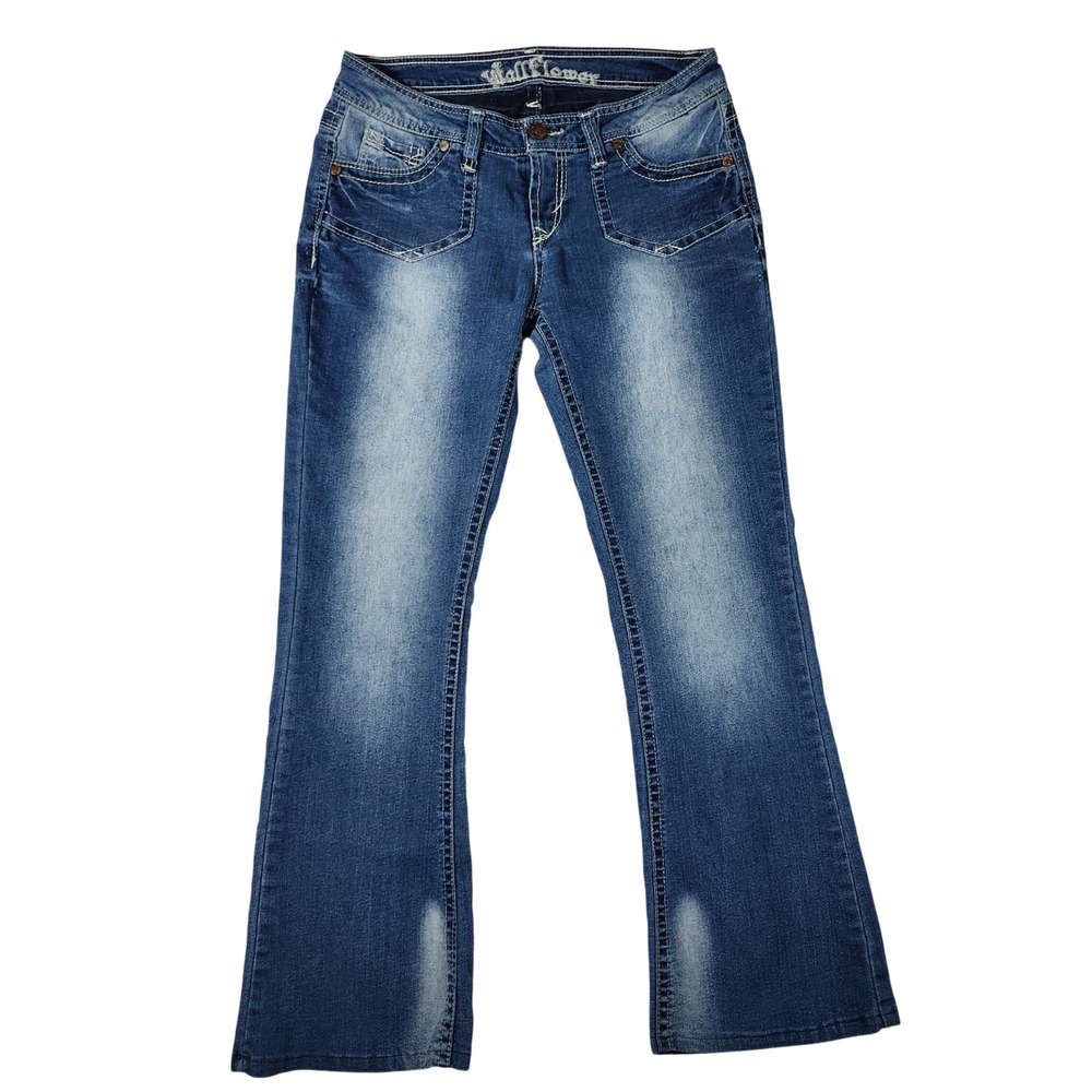 WallFlower Bootcut Jeans Women Size 11 Blue Excellent Contrast Stitching‎ Y2K
